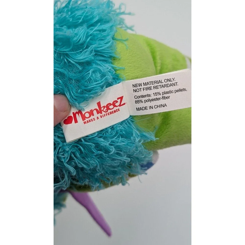 Monkeez Green Cecil Hedgehog Plush Purple Scarf  Shaggy Porcupine Stuffed Animal